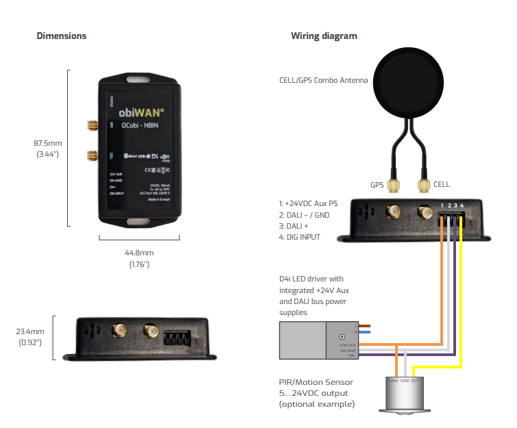 Dimensions and wiring diagram