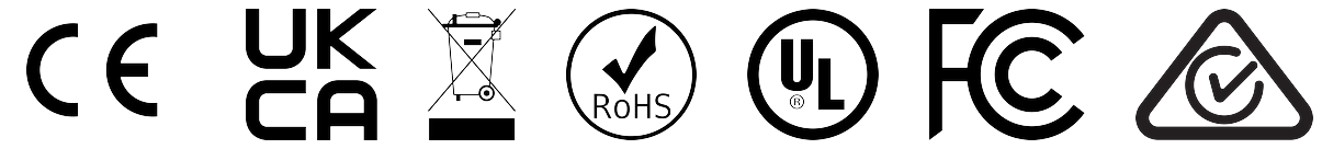 CE, UKCA, RCM, RoHS, UL, FCC